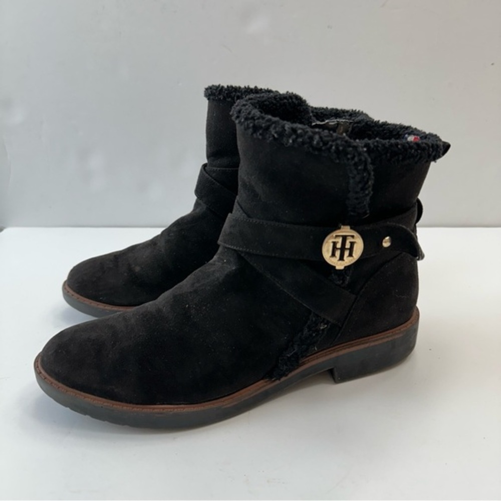 Tommy Hilfiger Ankle‎ Boots Suede Faux Faur Synthetic Lined Zip Up Womens Sz 7.5